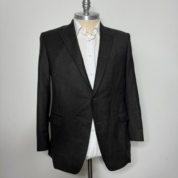 H.Stockton Men's‎ Blazer Sport Coat 44R Brown Check Wool Italy Custom Tailored